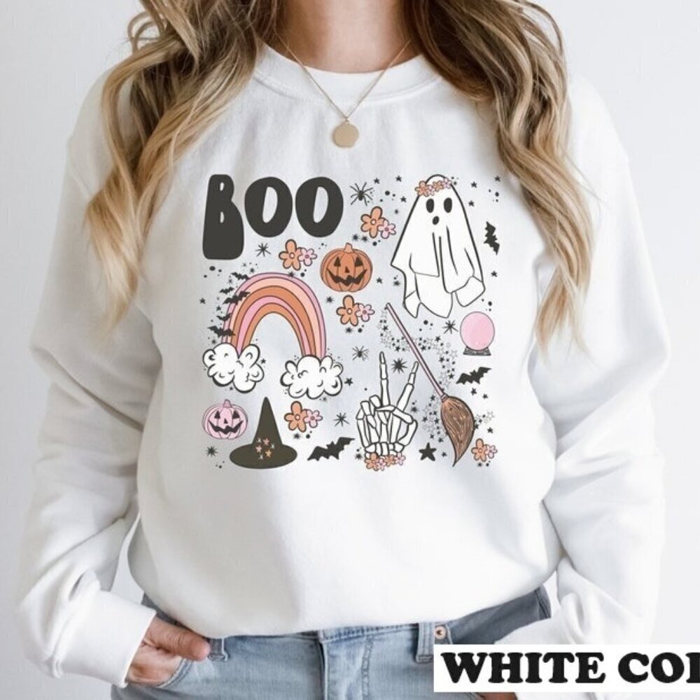 Retro Halloween Sweatshirt, Halloween Sweater, Boo Halloween .